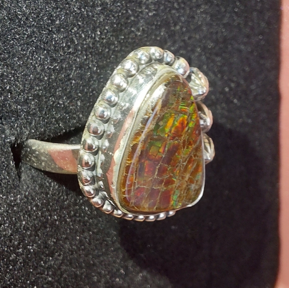 Iridescent Ammolite Silver Statement Ring Size 8.5 - Picture 4 of 15